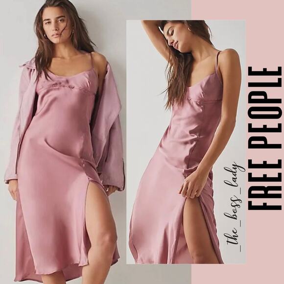 Free People dress midi slip satin slit summer spring femme - Picture 3 of 10